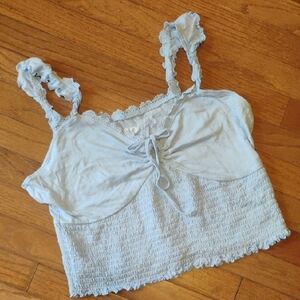 SO Light Blue Lace Trim Crop Top